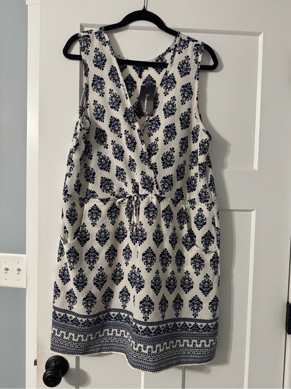 Portocruz Blue & White Printed Sleeveless Dress / Coverup
